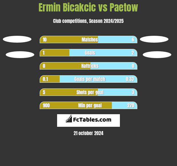 Ermin Bicakcic vs Paetow h2h player stats