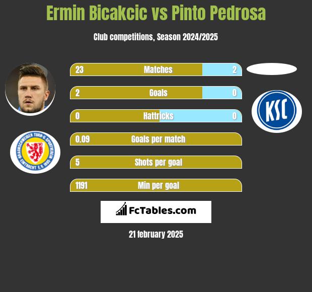 Ermin Bicakcić vs Pinto Pedrosa h2h player stats