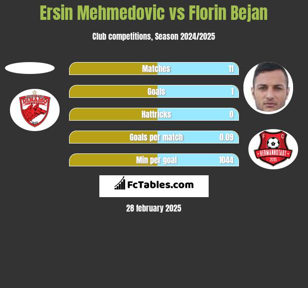 Ersin Mehmedovic vs Florin Bejan h2h player stats