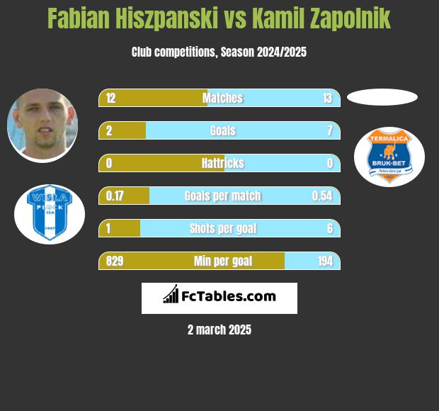 Fabian Hiszpanski vs Kamil Zapolnik h2h player stats