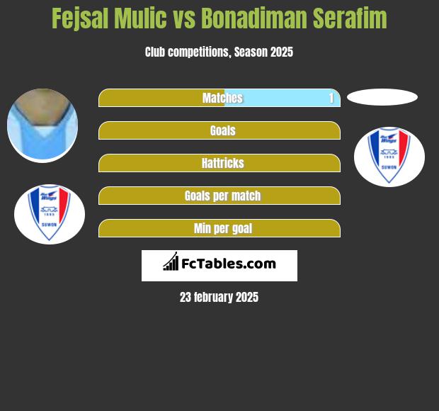 Fejsal Mulic vs Bonadiman Serafim h2h player stats