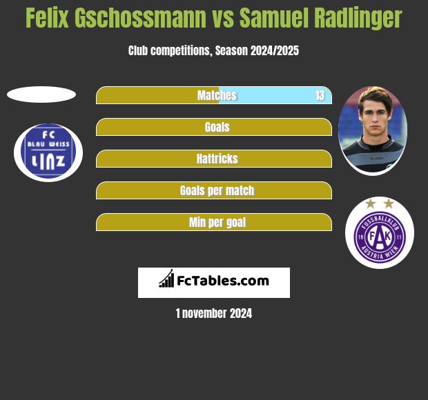 Felix Gschossmann vs Samuel Radlinger h2h player stats