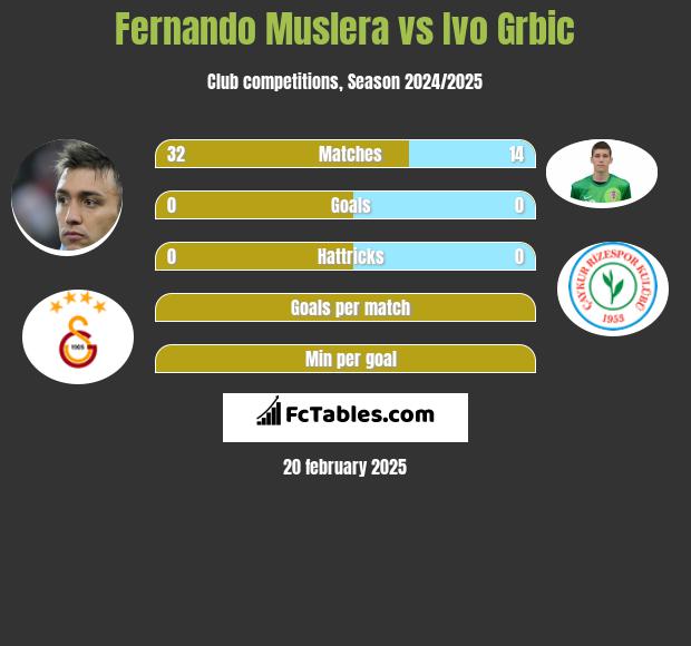 Fernando Muslera vs Ivo Grbic h2h player stats