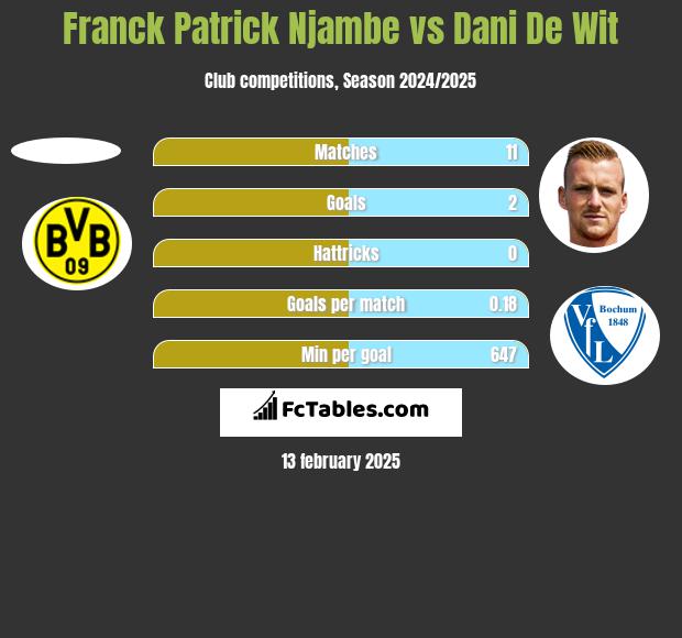 Franck Patrick Njambe vs Dani De Wit h2h player stats