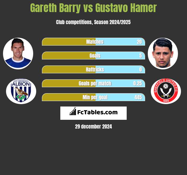 Gareth Barry vs Gustavo Hamer h2h player stats