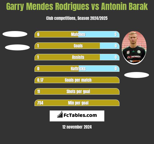 Garry Mendes Rodrigues vs Antonin Barak h2h player stats