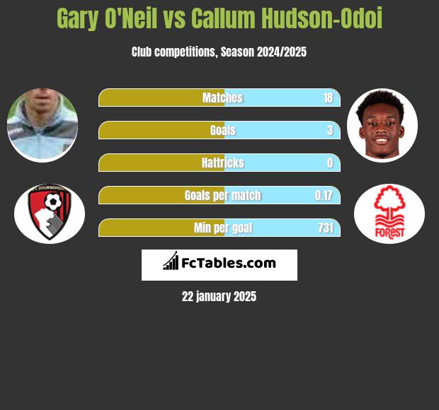 Gary O'Neil vs Callum Hudson-Odoi h2h player stats