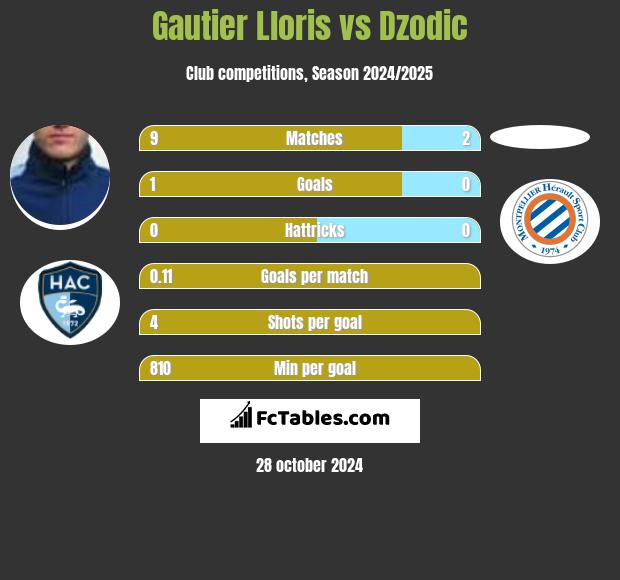 Gautier Lloris vs Dzodic h2h player stats