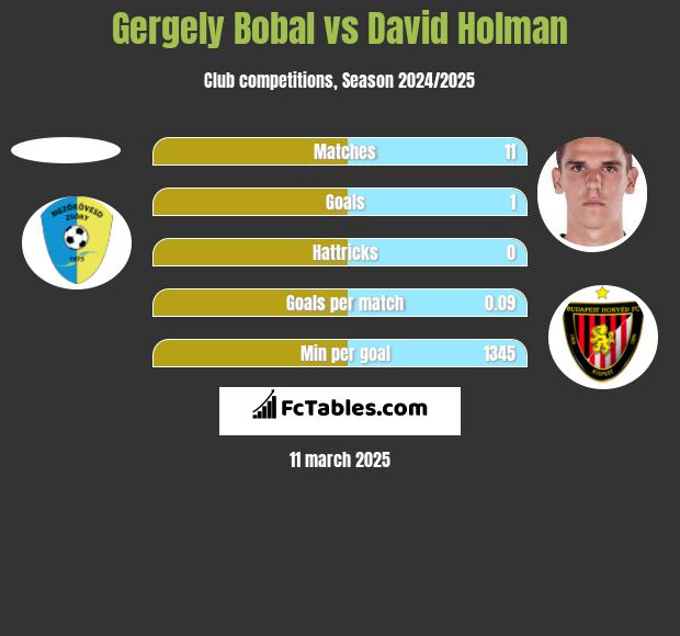 Gergely Bobal vs David Holman h2h player stats