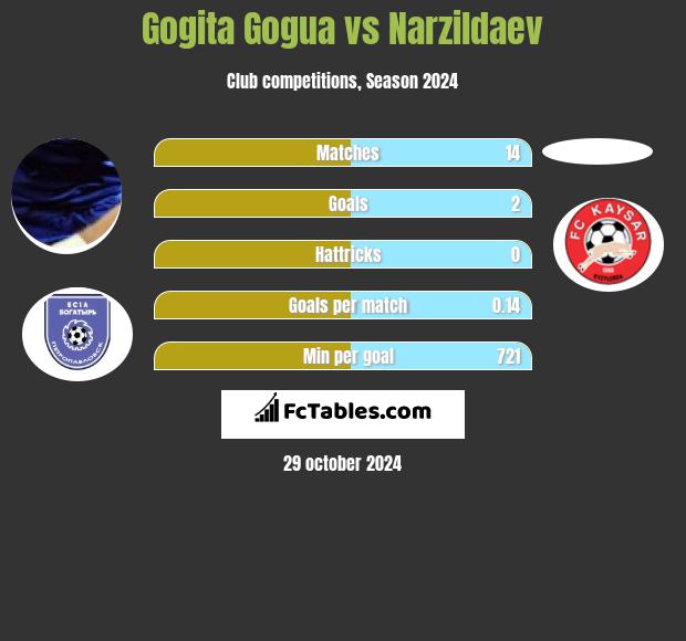 Gogita Gogua vs Narzildaev h2h player stats