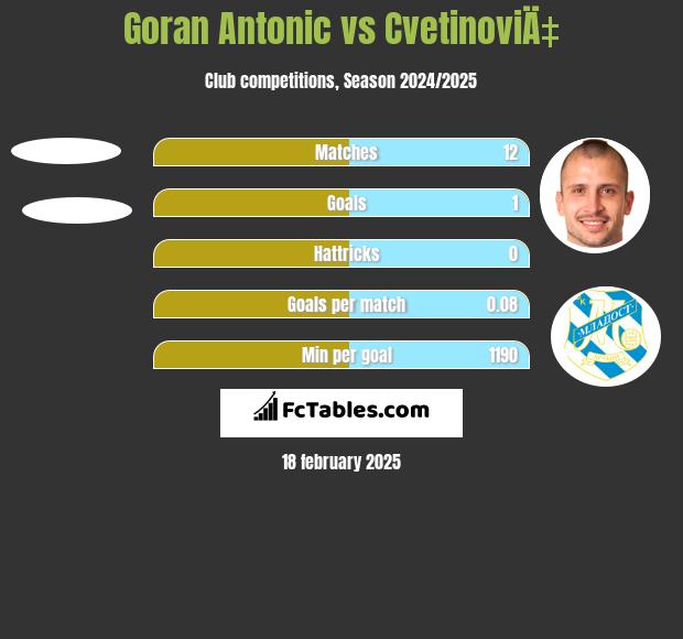 Goran Antonic vs CvetinoviÄ‡ h2h player stats