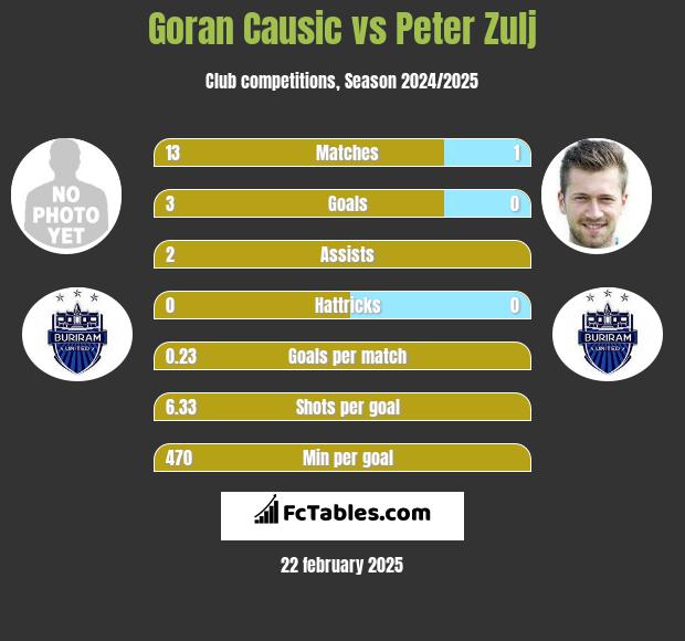 Goran Causic vs Peter Zulj h2h player stats