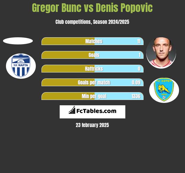 Gregor Bunc vs Denis Popovic h2h player stats