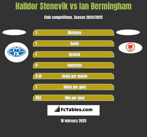 Halldor Stenevik vs Ian Bermingham h2h player stats