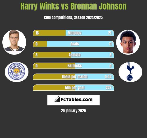 Harry Winks vs Brennan Johnson h2h player stats