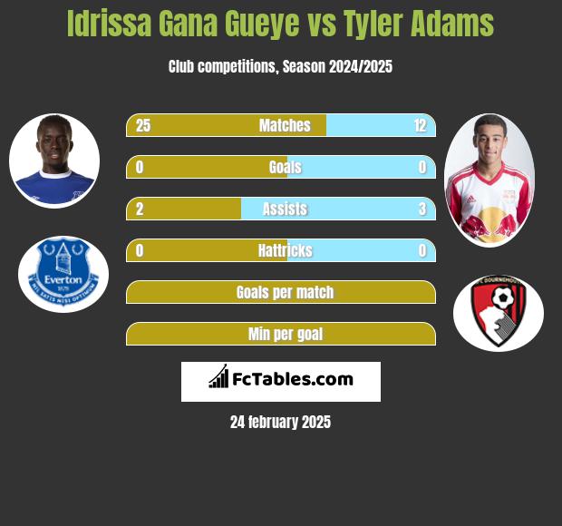 Idrissa Gana Gueye vs Tyler Adams h2h player stats