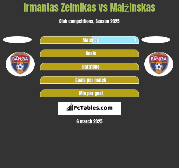 Irmantas Zelmikas vs Malžinskas h2h player stats