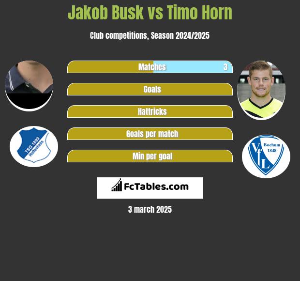 Jakob Busk vs Timo Horn h2h player stats