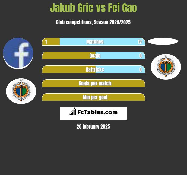 Jakub Gric vs Fei Gao h2h player stats