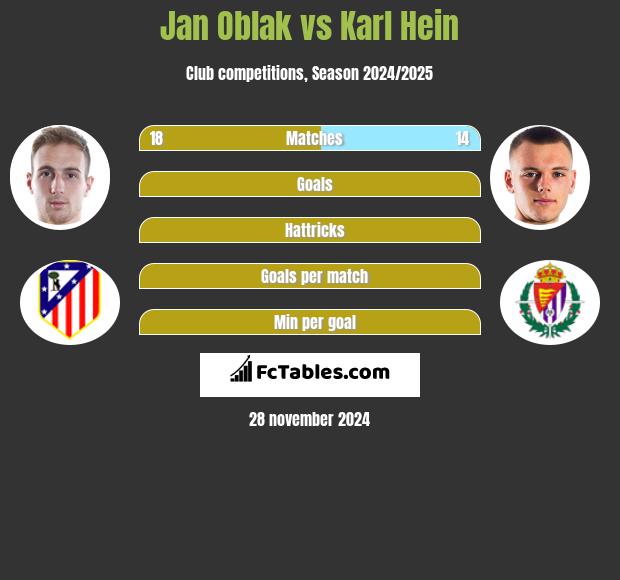 Jan Oblak vs Karl Hein h2h player stats