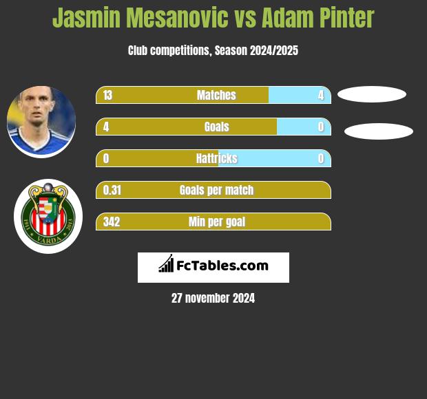 Jasmin Mesanovic vs Adam Pinter h2h player stats