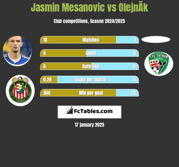 Jasmin Mesanovic vs OlejnÃ­k h2h player stats