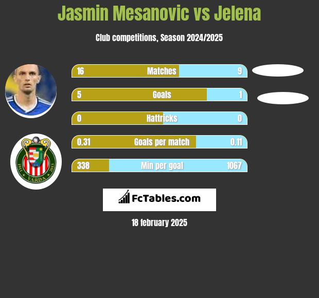 Jasmin Mesanovic vs Jelena h2h player stats