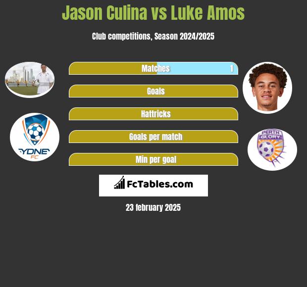 Jason Culina vs Luke Amos h2h player stats