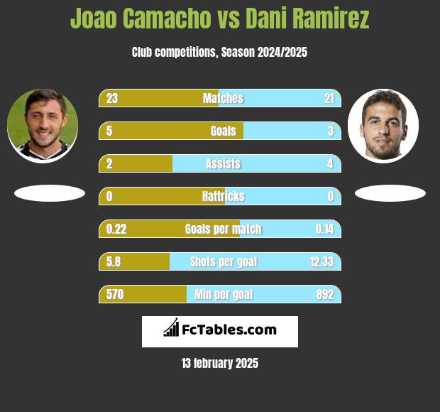 Joao Camacho vs Dani Ramirez h2h player stats