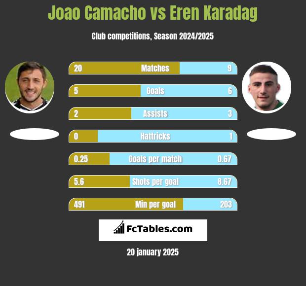 Joao Camacho vs Eren Karadag h2h player stats