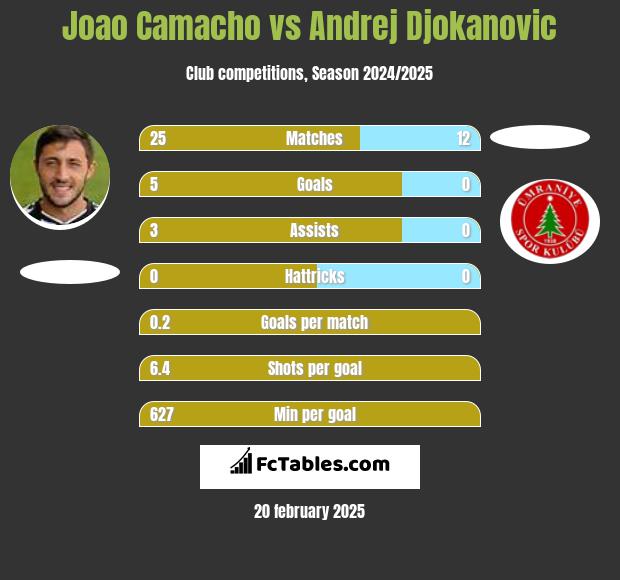 Joao Camacho vs Andrej Djokanovic h2h player stats