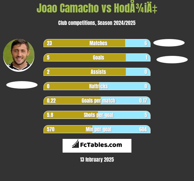 Joao Camacho vs HodÅ¾iÄ‡ h2h player stats