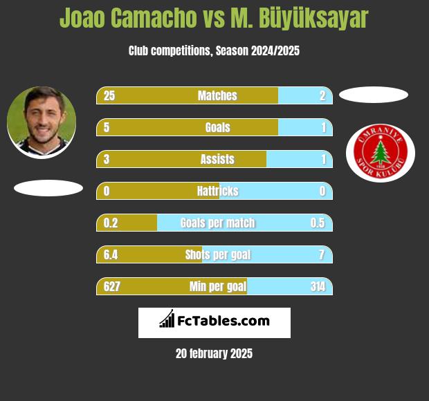 Joao Camacho vs M. Büyüksayar h2h player stats