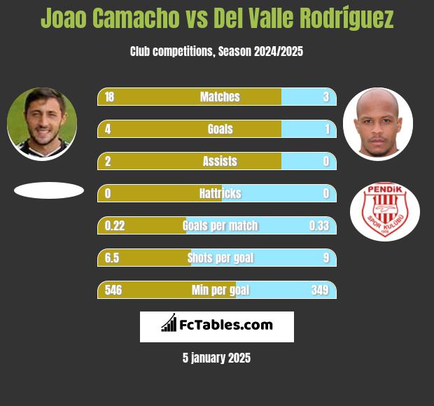 Joao Camacho vs Del Valle Rodríguez h2h player stats