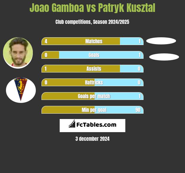 Joao Gamboa vs Patryk Kusztal h2h player stats