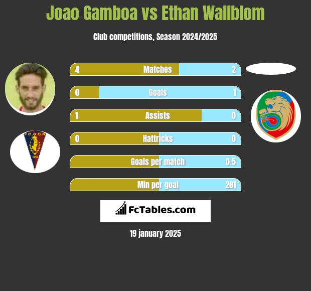 Joao Gamboa vs Ethan Wallblom h2h player stats