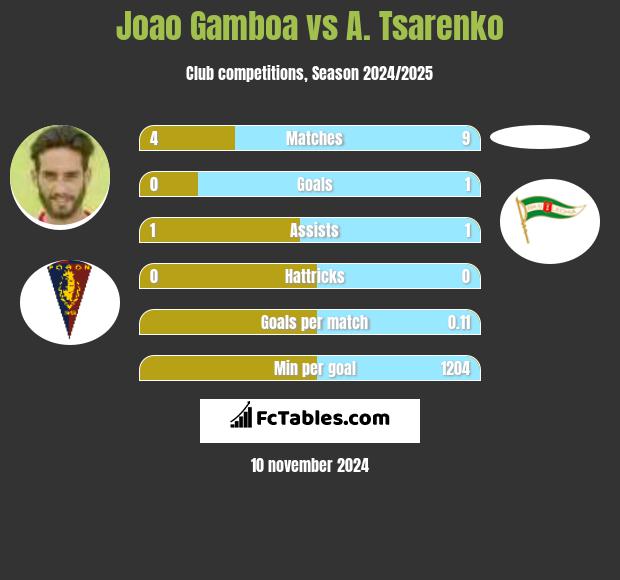 Joao Gamboa vs A. Tsarenko h2h player stats