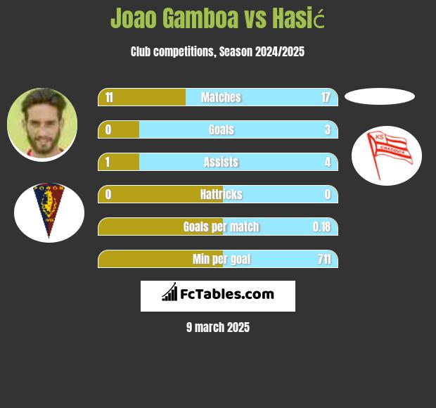 Joao Gamboa vs Hasić h2h player stats