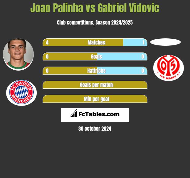 Joao Palinha vs Gabriel Vidovic h2h player stats