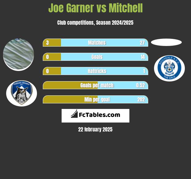 Joe Garner vs Mitchell h2h player stats