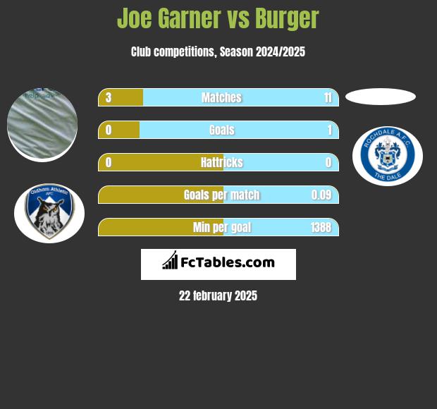 Joe Garner vs Burger h2h player stats