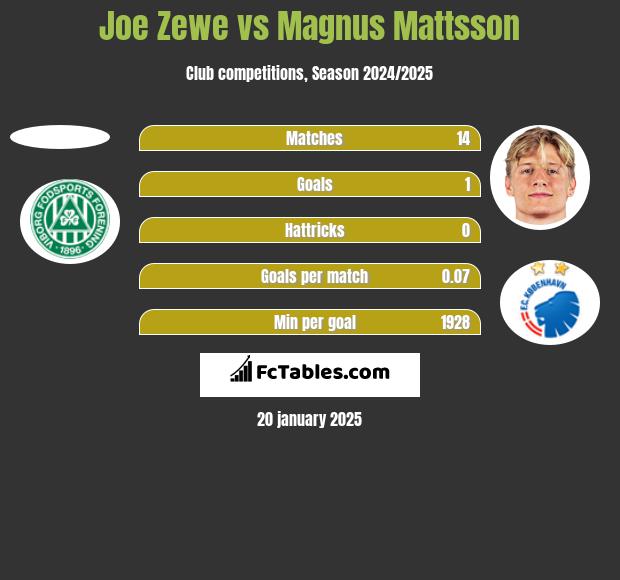 Joe Zewe vs Magnus Mattsson h2h player stats