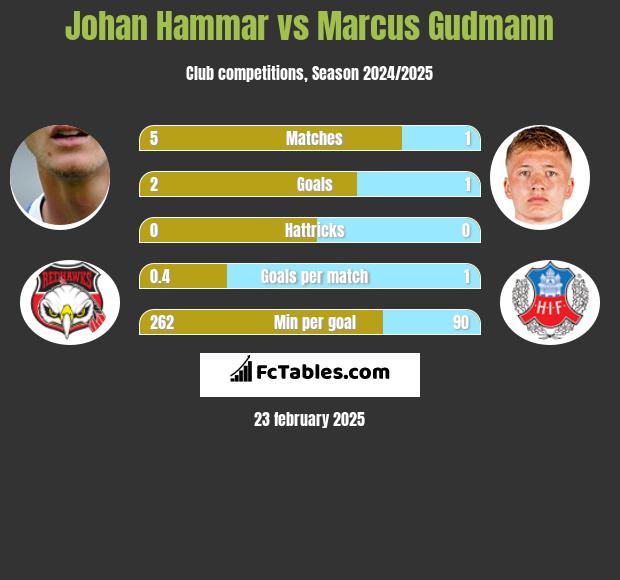 Johan Hammar vs Marcus Gudmann h2h player stats