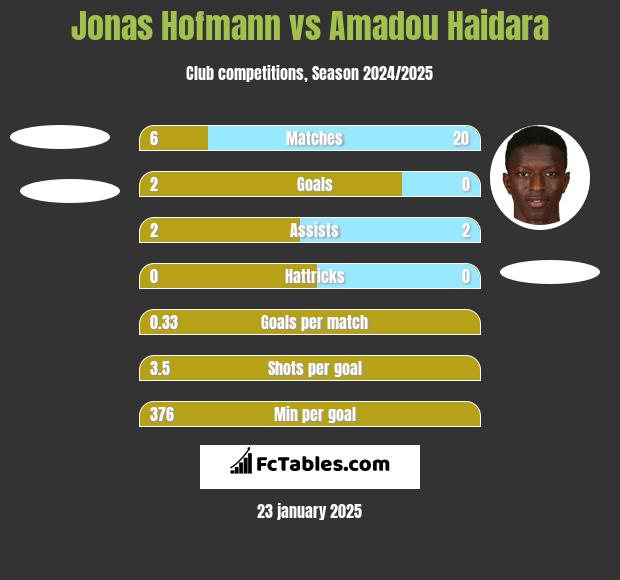 Jonas Hofmann vs Amadou Haidara h2h player stats