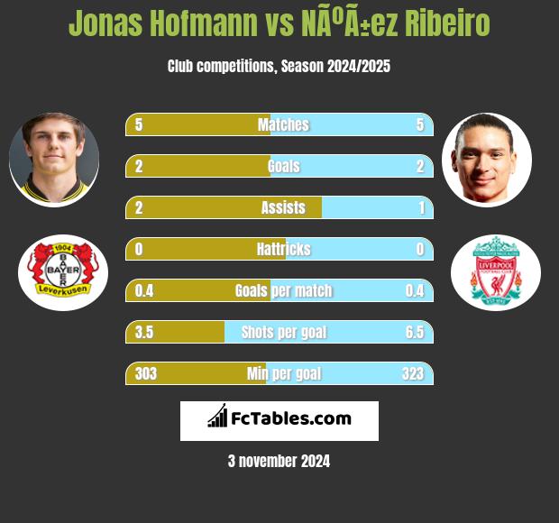 Jonas Hofmann vs NÃºÃ±ez Ribeiro h2h player stats