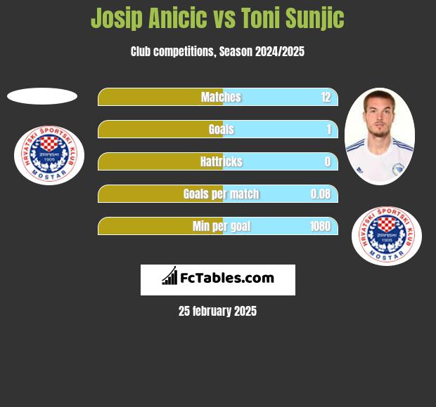 Josip Anicic vs Toni Sunjic h2h player stats