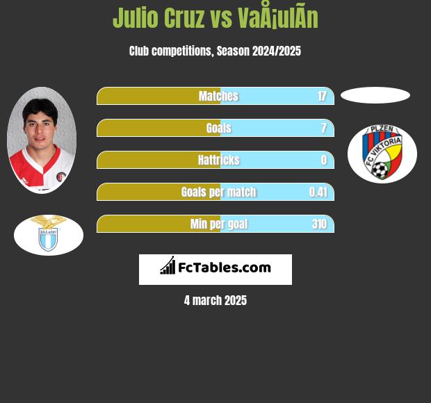 Julio Cruz vs VaÅ¡ulÃ­n h2h player stats