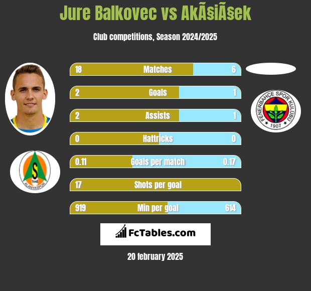 Jure Balkovec vs AkÃ§iÃ§ek h2h player stats