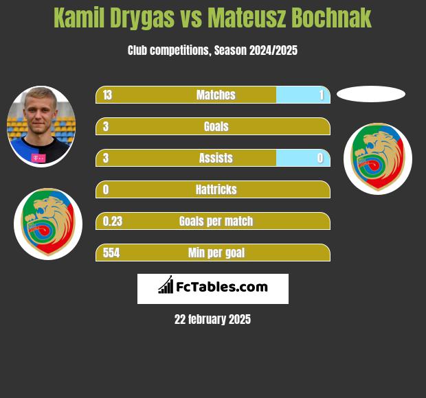 Kamil Drygas vs Mateusz Bochnak h2h player stats