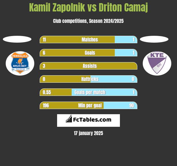 Kamil Zapolnik vs Driton Camaj h2h player stats